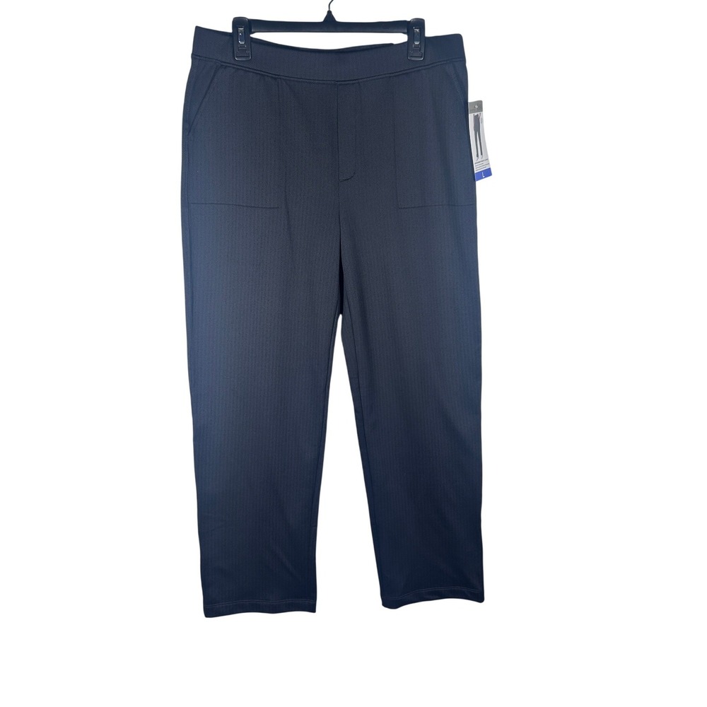 Mondetta Black Herringbone Straight Leg Pants Elastic Waist Size Large New